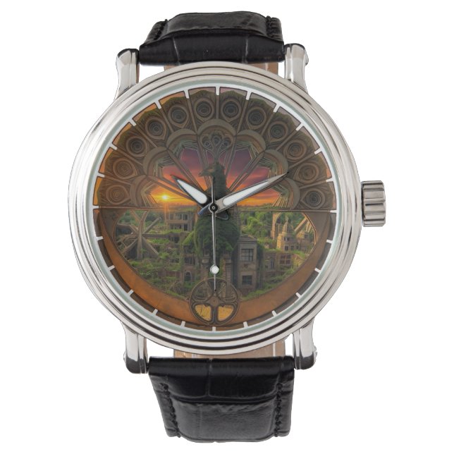 A watch with a peacock symbol inside (Front)