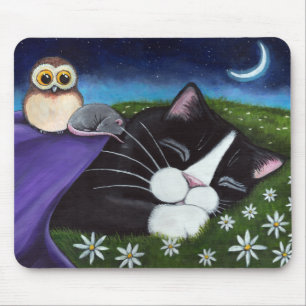 A Watchful Eye Fantasy Tuxedo Cat Art Mouse Mat
