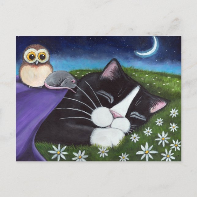 A Watchful Eye | Fantasy Tuxedo Cat Art Postcard (Front)