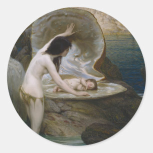 A Water Baby Found in Seashell by Bikini Nymph Classic Round Sticker