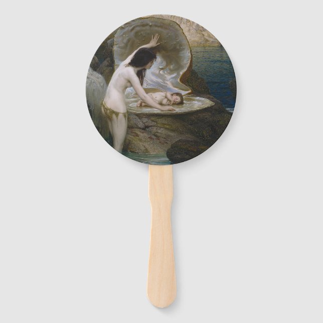 A Water Baby Found in Seashell by Bikini Nymph Hand Fan (Front)