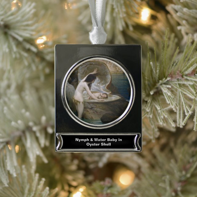 A Water Baby Found in Seashell by Bikini Nymph Silver Plated Banner Ornament (Tree)
