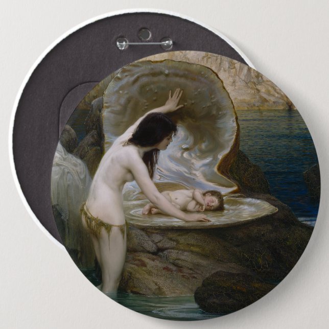 A Water Baby & Seaweed Bikini Nymph Siren  6 Cm Round Badge (Front & Back)