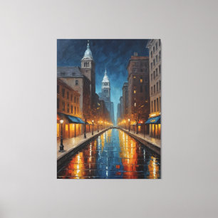 a water canal with buildings and a clock tower canvas print