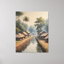 a water canal with houses and trees