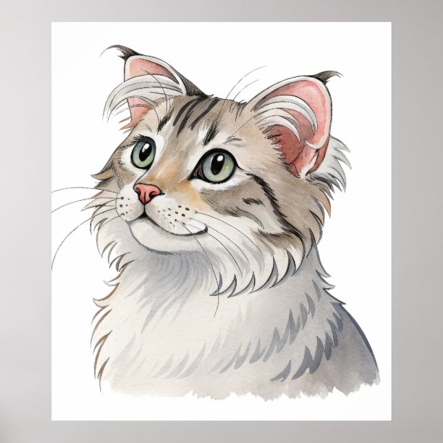  A watercolor American Curl, cat Poster (Front)