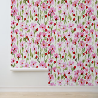 A Watercolor Field Of Pink Wild Flowers Wallpaper