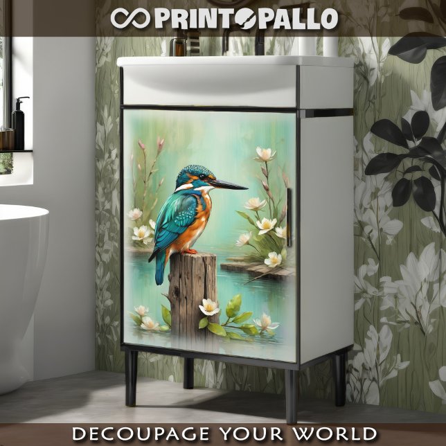 A watercolor kingfisher on a branch tissue paper (Creator Uploaded)