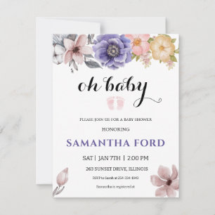 A Watercolour Floral  Girl Baby Shower Invitation