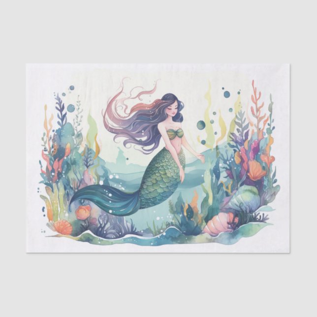 A watercolour mermaid in the colorful reef tissue paper (Front)