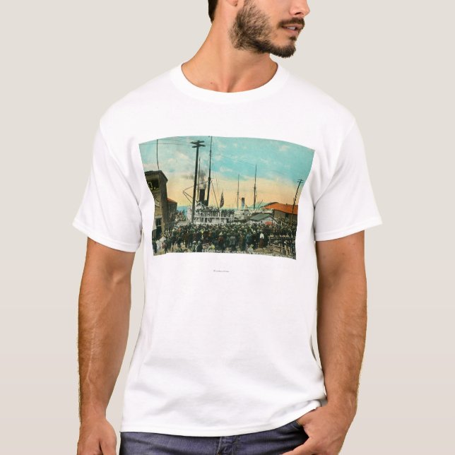 A Waterfront Departure for Alaska Scene T-Shirt (Front)