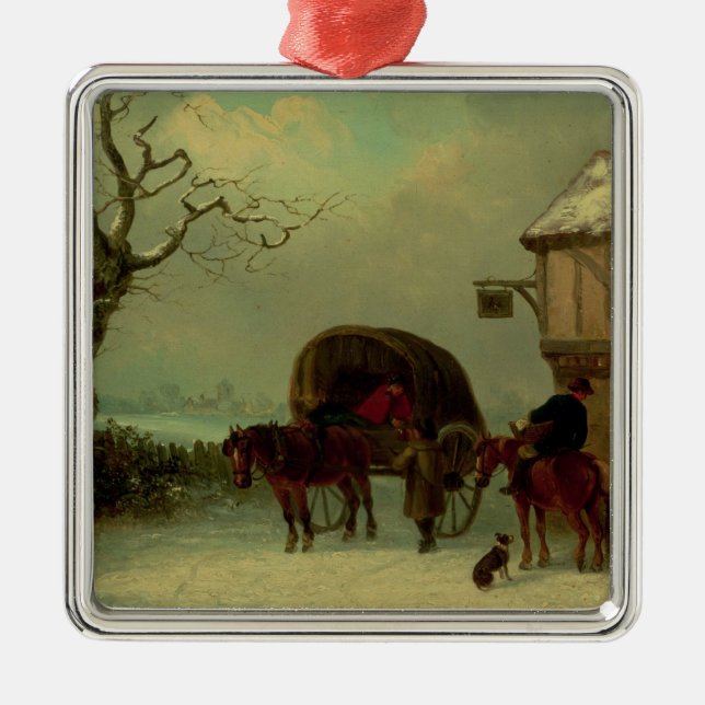 A Wayside Rest - Stopping at the Inn Metal Tree Decoration (Front)