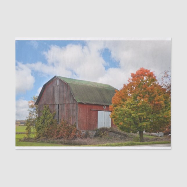 A Weathered Red Barn with a Twin Tree Tissue Paper (Front)