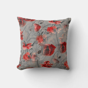 A Web of Rich Red Flowers Dark Grey Background     Cushion