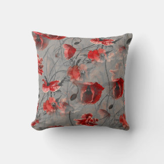 A Web of Rich Red Flowers Dark Grey Background Cushion