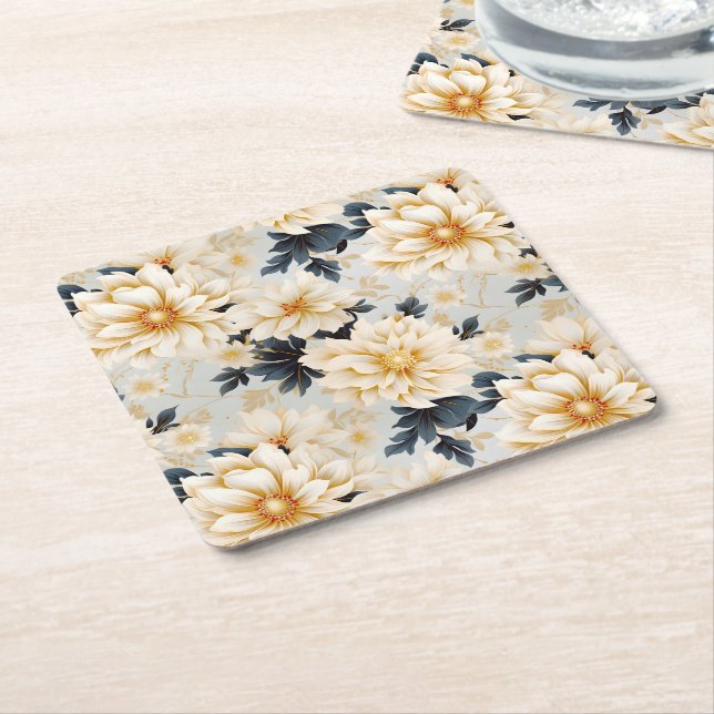 A Wedding Floral Series Design 2 Square Paper Coaster (Angled)