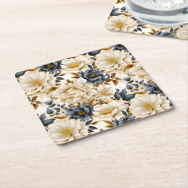 A Wedding Floral Series Design 5 Square Paper Coaster (Angled)