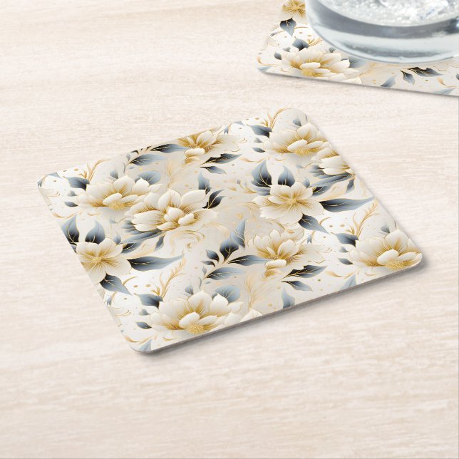 A Wedding Floral Series Design 9 Square Paper Coaster (Angled)