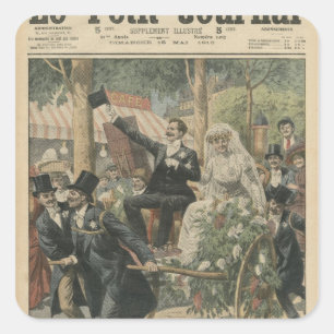 A wedding on a handcart square sticker