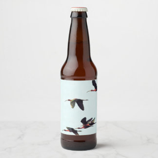 A Wedge of Ibises In Flight Beer Bottle Label