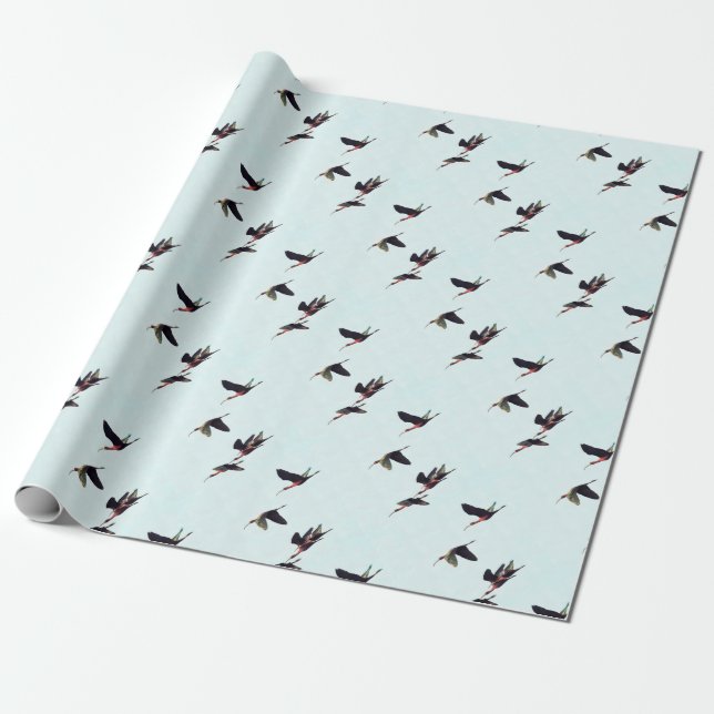 A Wedge of Ibises In Flight Wrapping Paper (Unrolled)