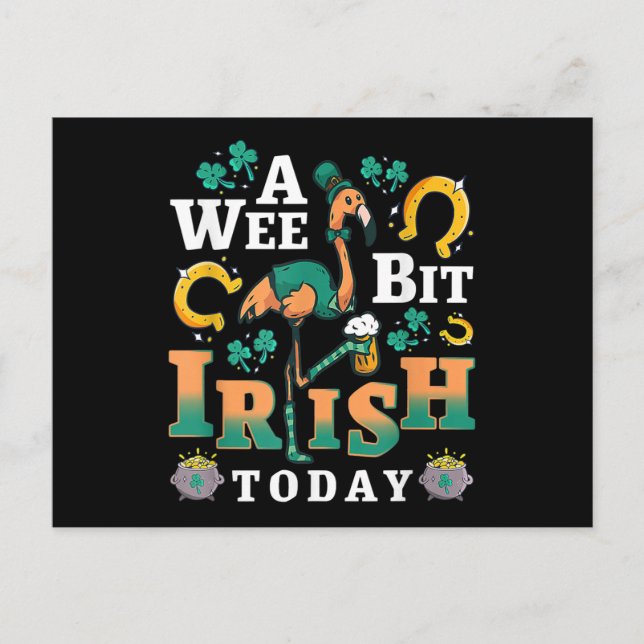 A Wee Bit Irish Today | St. Patrick’S Day Flamingo Invitation Postcard (Front)