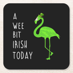 A Wee Bit Irish Today St. Patty’s Day Flamingo Square Paper Coaster