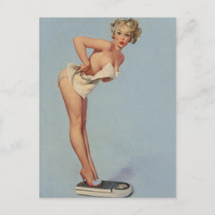 A Weighty Problem, calendar illustration Pinup Postcard