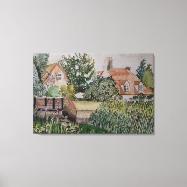 A Weir at Sandwich, England, Watercolour Canvas Print (Front)