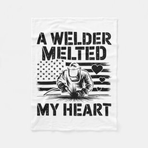 A Welder Melted My Heart Valentine Day On Ck Wel  Fleece Blanket