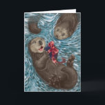 A West Coast Christmas: Otters Holiday Card<br><div class="desc">A sea otter has wrapped up a sea urchin as a present for his friend.  Designed as part of the "West Coast Christmas" series,  this card would also make a great birthday card.</div>