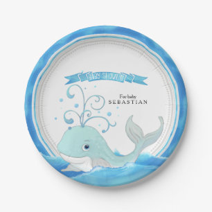A Whale of a Baby Boy Shower Cute Adorable Modern Paper Plate