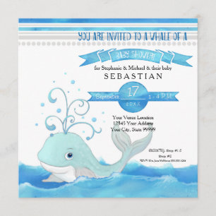 A Whale of a Boy Baby Shower Cute Aqua Blue Grey Invitation