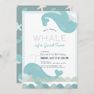 A Whale of a Good Time Blue Boy 1st Birthday Invitation