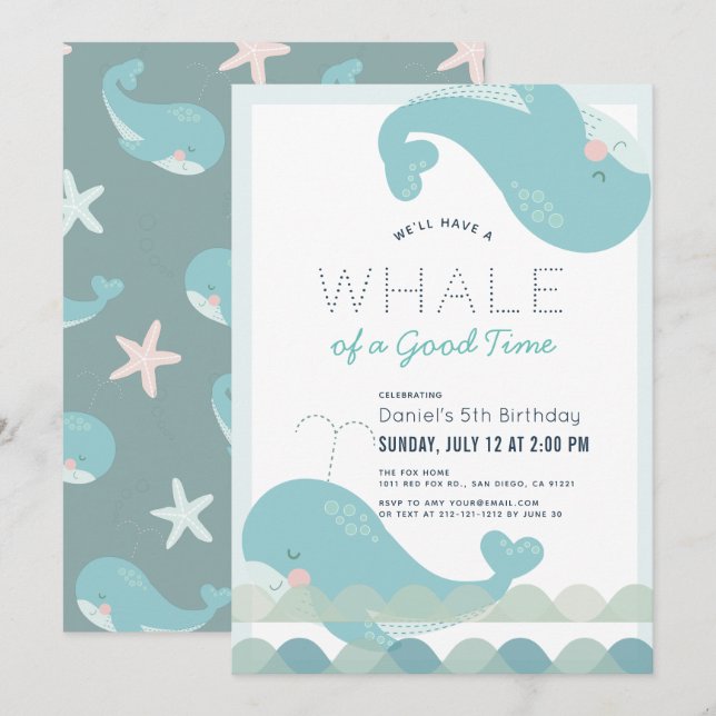 A Whale of a Good Time Blue Boy Birthday Invitation (Front/Back)