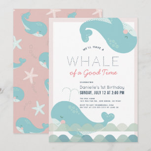 A Whale of a Good Time Pink Girl 1st Birthday Invitation