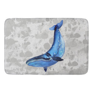 A Whale on Grunge Paper Texture with Grey Splashes Bath Mat