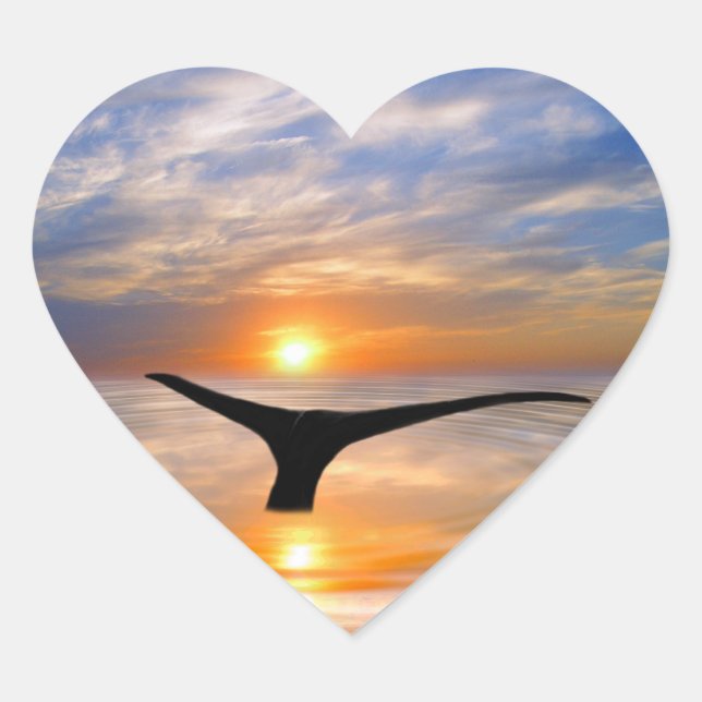A whales tail at sunset heart sticker (Front)