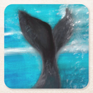 A Whale's Tail Square Paper Coaster