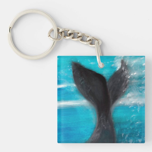 A Whale's Tail Watercolor Key Ring (Front)