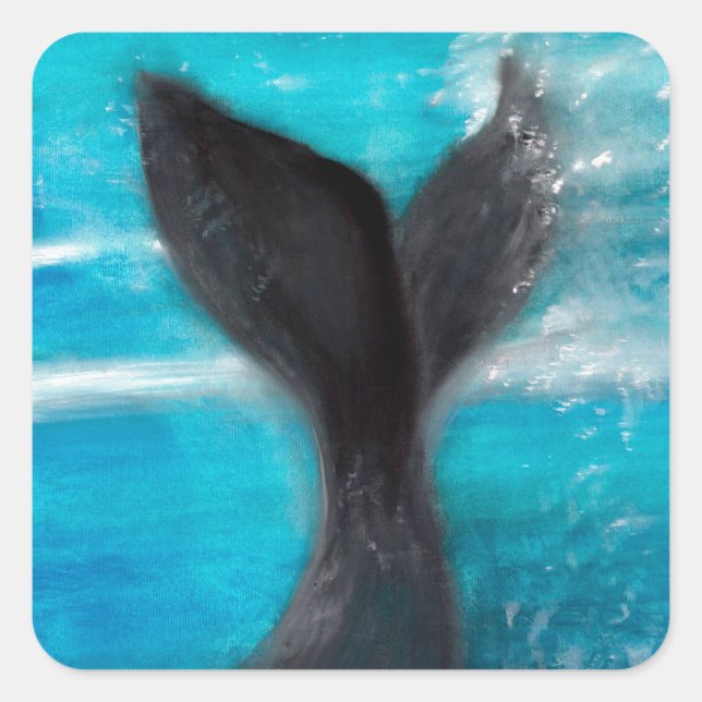A Whale's Tail Watercolor Square Sticker (Front)