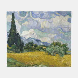 A Wheatfield with Cypresses Van Gogh Fleece Blanket