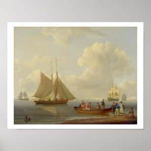 A Wherry Taking Passengers out to Two Anchored Pac Poster