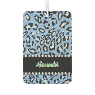 A whimsical blue Leopard print with floral accents Car Air Freshener