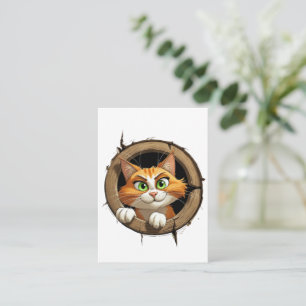A Whimsical Cartoon Cat with Bright Green Eyes Pee Card