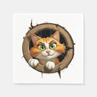 A Whimsical Cartoon Cat with Bright Green Eyes Pee Napkin