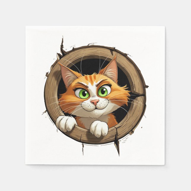 A Whimsical Cartoon Cat with Bright Green Eyes Pee Napkin (Front)