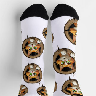 A Whimsical Cartoon Cat with Bright Green Eyes Pee Socks