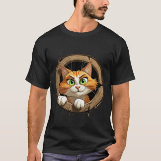 A Whimsical Cartoon Cat with Bright Green Eyes Pee T-Shirt