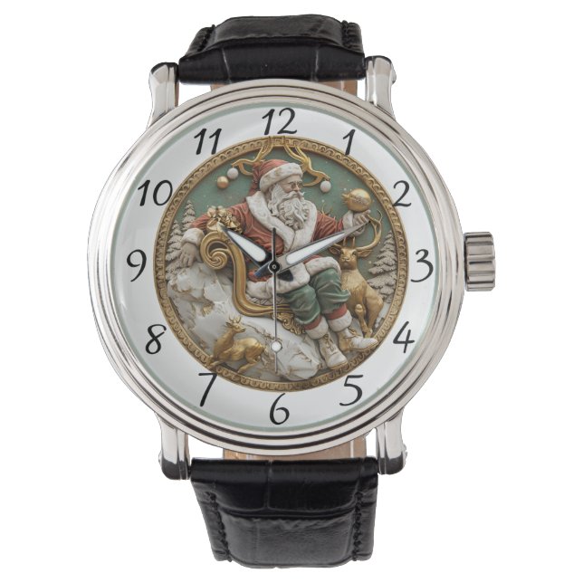 A whimsical Christmas scene with Santa and deer Watch (Front)